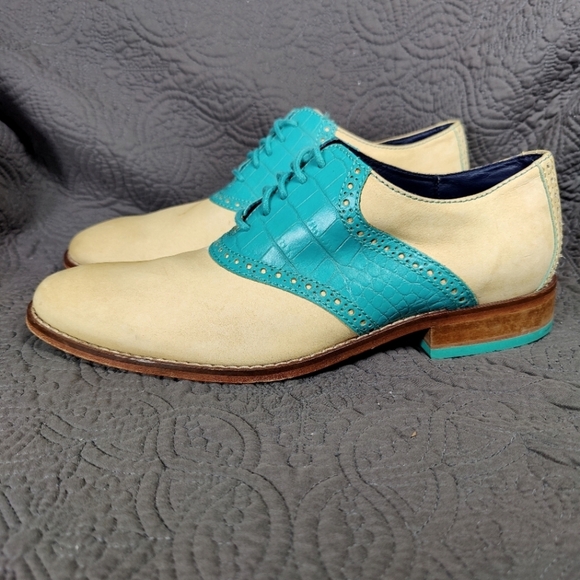 Cole Haan Limited Tan Suede Green Croc Embossed Laced-Up Oxford Men's Shoe 9.5M - Picture 1 of 10